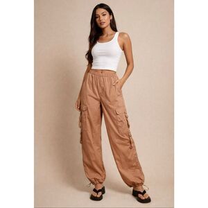 Zara Tan Parachute Cargo Jogger Pants Women’s Size L NWOT